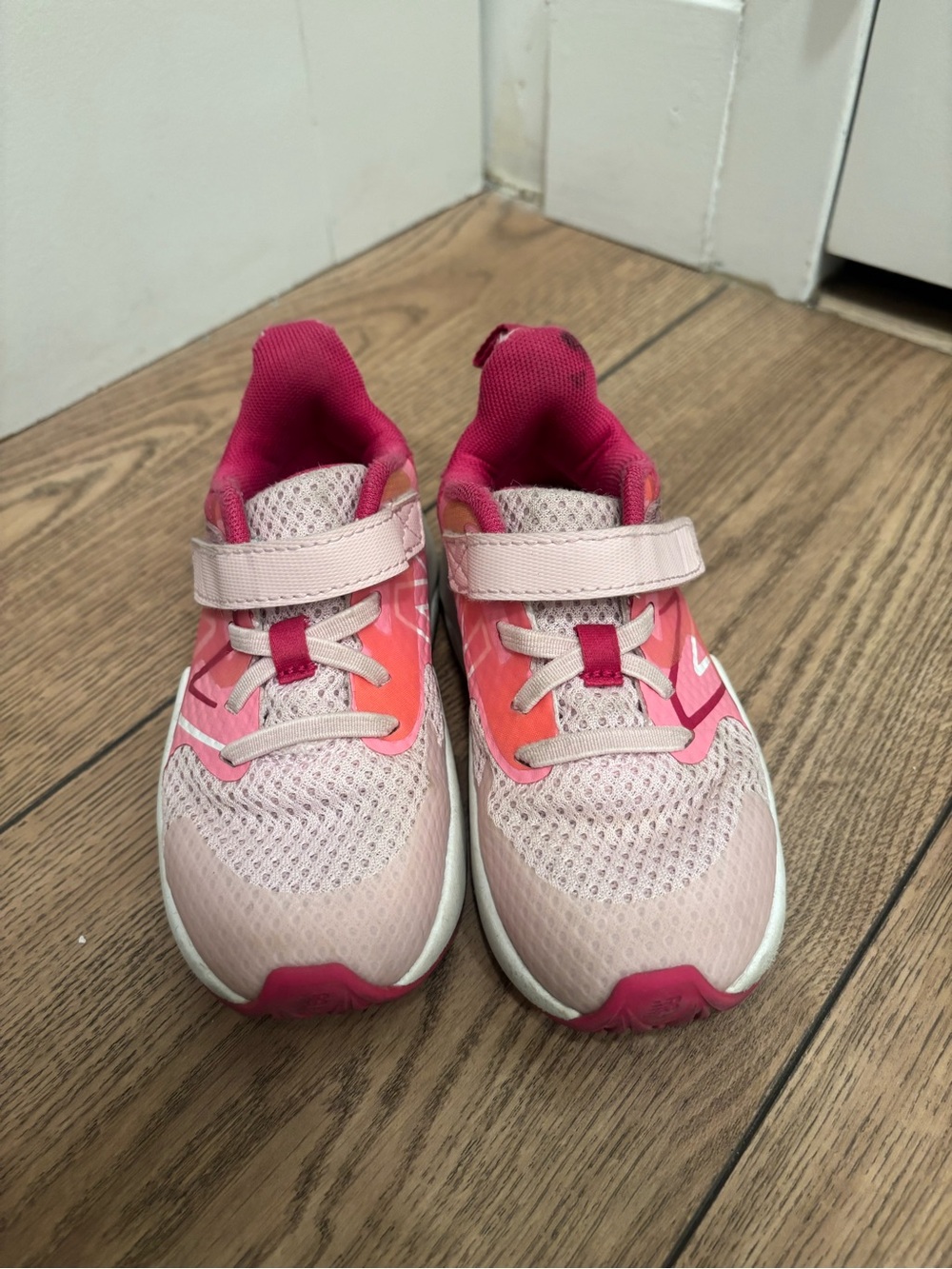New Balance Kids Pink and Hot Pink Mesh Velcro Sneakers